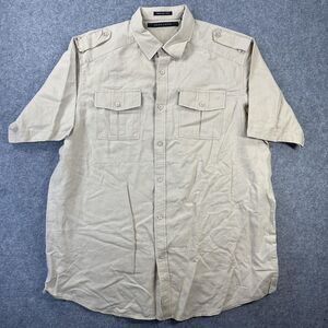 Sean John Shirt Mens 2XL Beige Linen Cotton Short Sleeve Utility Button Safari